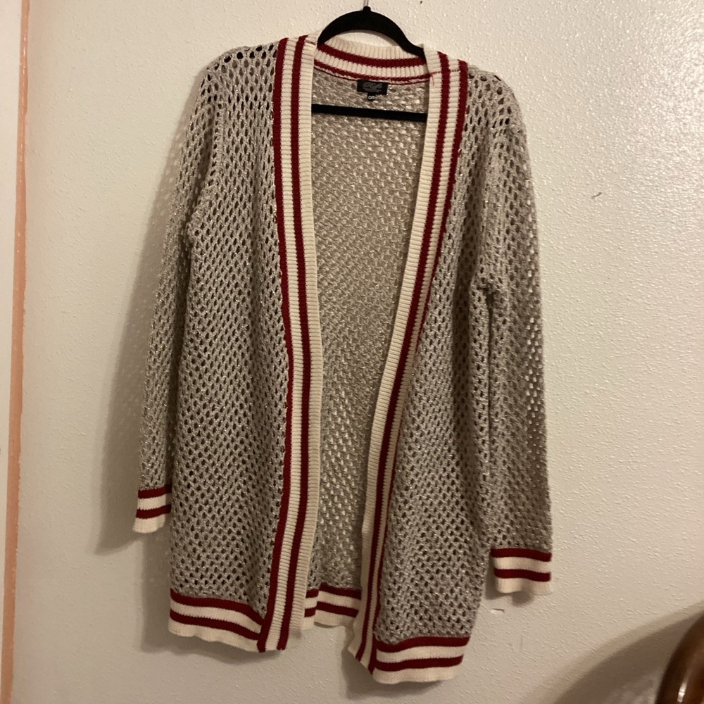 Women's Gray Open-Knit Cardigan Sweater